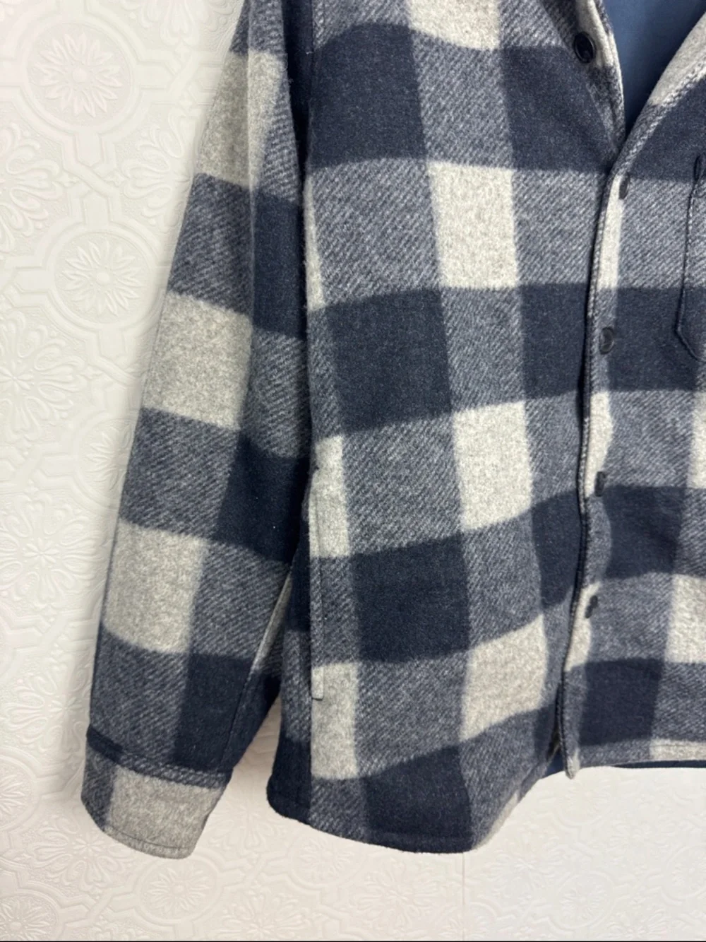 Banana Republic Plaid‎ Warm Jacket Blue Gray Buffalo Check Large